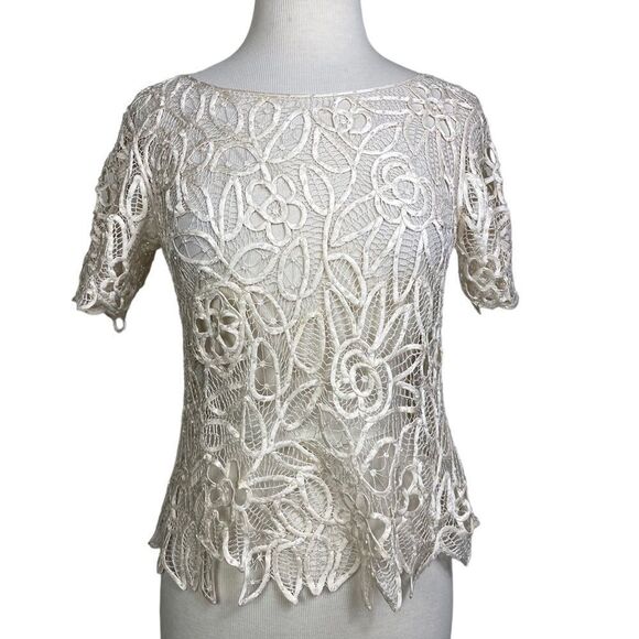 Poetry S silk ribbon top ivory 100% silk with tiny beads that have a spa… - Picture 1 of 4